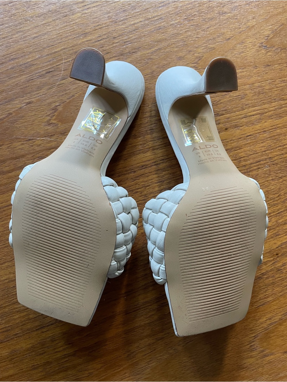ALDO White Braided Strap Mid-Heel Sandals - Picture 4 of 8
